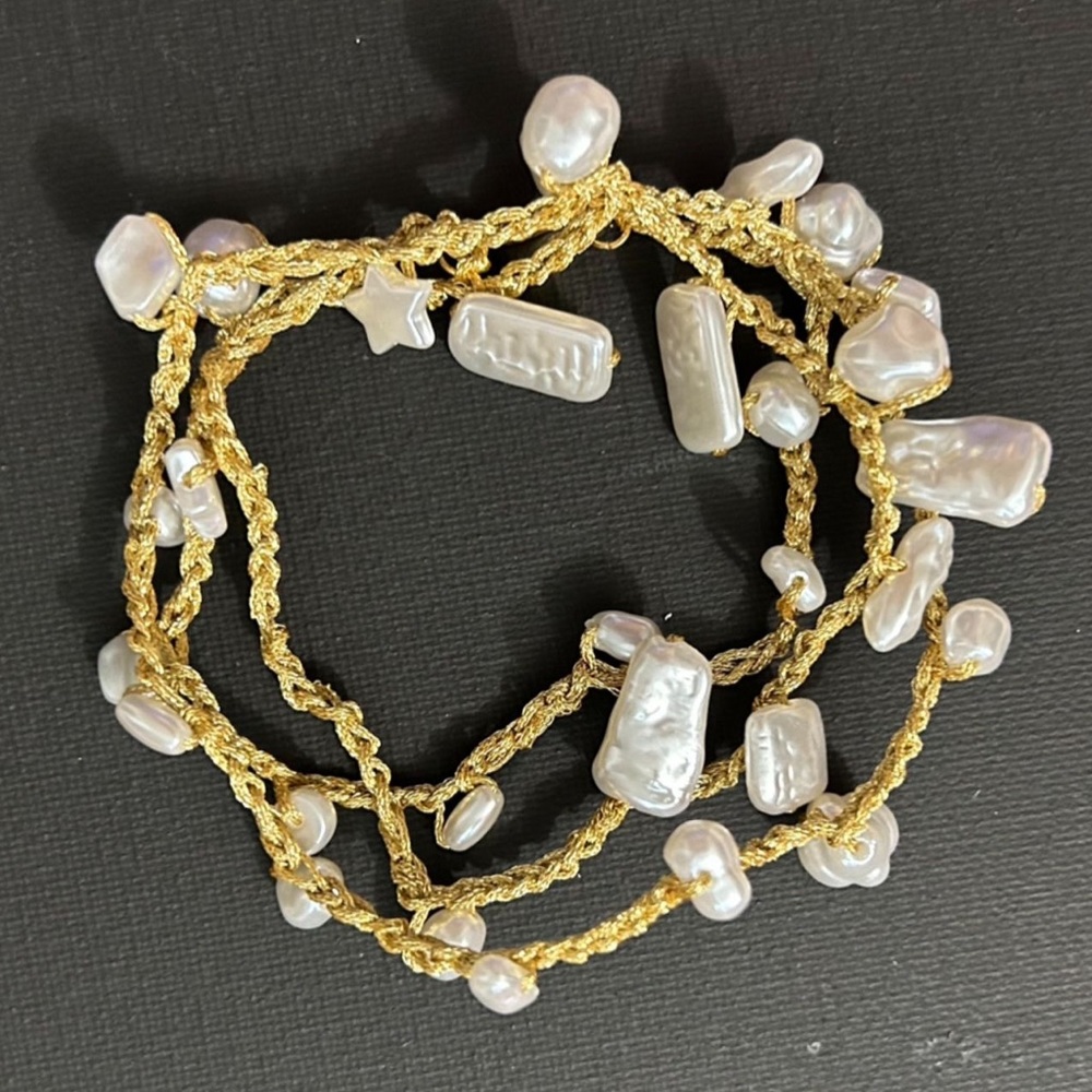 Handmade Gold Woven Bracelet with Pearls
